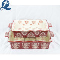 Exquisite Square Beads Edge Fancy Printed Ceramic Bakeware