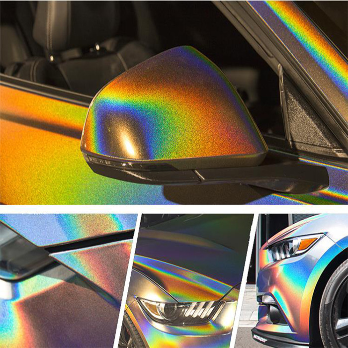 Rainbow Glitter Holographic Chrome Car Wrap Fluorescent Unfading Reappliable3