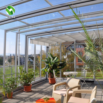 Aluminium Profile Sun Shade for Outdoor Restaurant with Retractable Glass Roof
