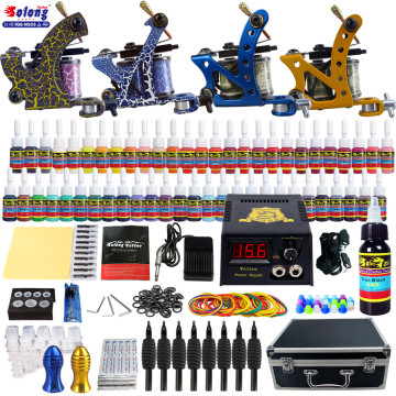 Solong cheap tattoo kits 4 guns 54 inks power supply grips tips needles tattoo kit carrying cases