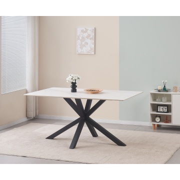 Mesa de jantar retangular de pedra sinterizada branca pequena