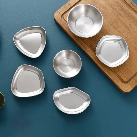 Happycooker Japanese Style Stainless Steel Irregular Shaped Kimchi Dipping Sauce Dish