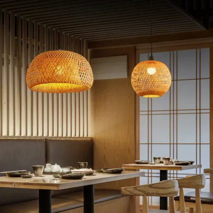 Bamboo Woven Chandelier: Chinese & Japanese Style Restaurant Lamp