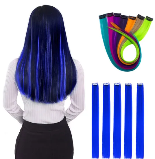 Factory Price Crochet Hair Colorful Synthetic Straight Hair Clip In Hair Extension for Party Fashionable