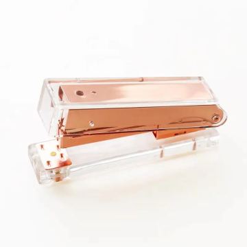 Custom Logo Acrylic Stapler in Clear Rose Gold: High-Quality Desktop Office Supply
