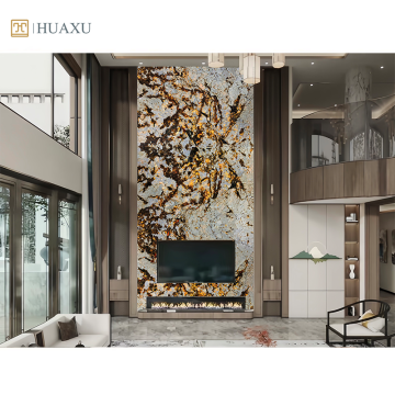 Huaxu Natural Golden Marble Slab for Luxury Villa TV Wall Design
