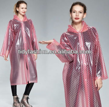 Comfortable long Dot printing EVA raincoat for Ladies