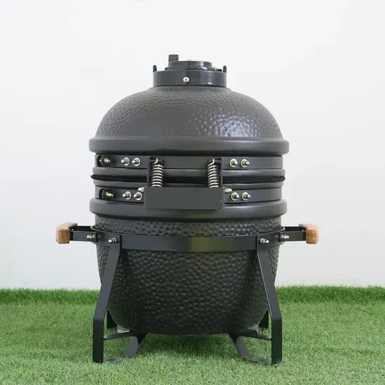 Black 16-Inch Kamado Grill with Cast Iron Top Vent