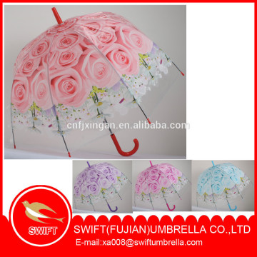 rose printing poe transparent rain umbrella