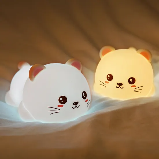 Sensitive Tap Control Soft Cat Silicone Baby Nursery Lamp with 7 Single Colors and Remote RGB Night Light for Kids