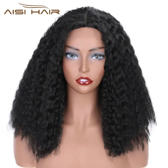 Aisi Hair Cheap Medium Long Natural Black Afro Curly Kinky Front Lace Wig Synthetic Lace Front Wig Hair Wigs For Black Women