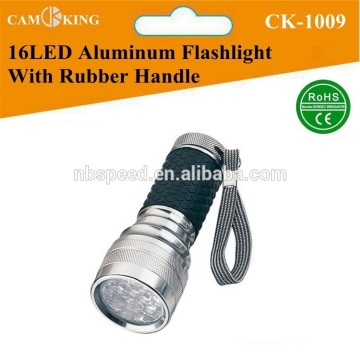 16led aluminum flashlight with rubber handle