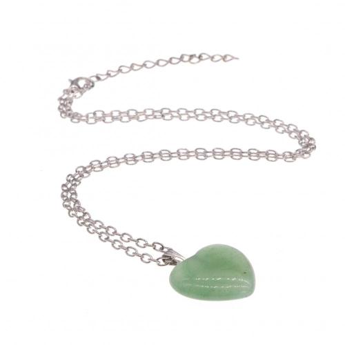 Natural Green Aventurine Heart Pendant Necklace 45cm Chain