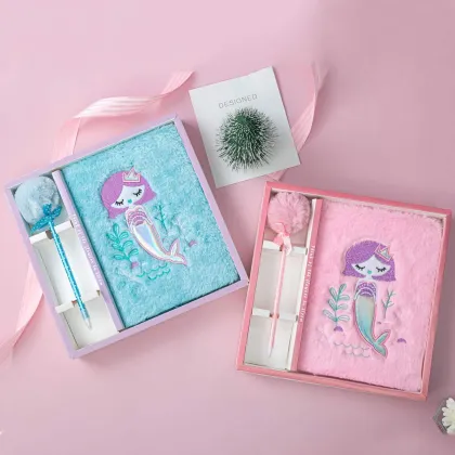 Faux Fur Plush Diary Pop It Notebook Journal Set