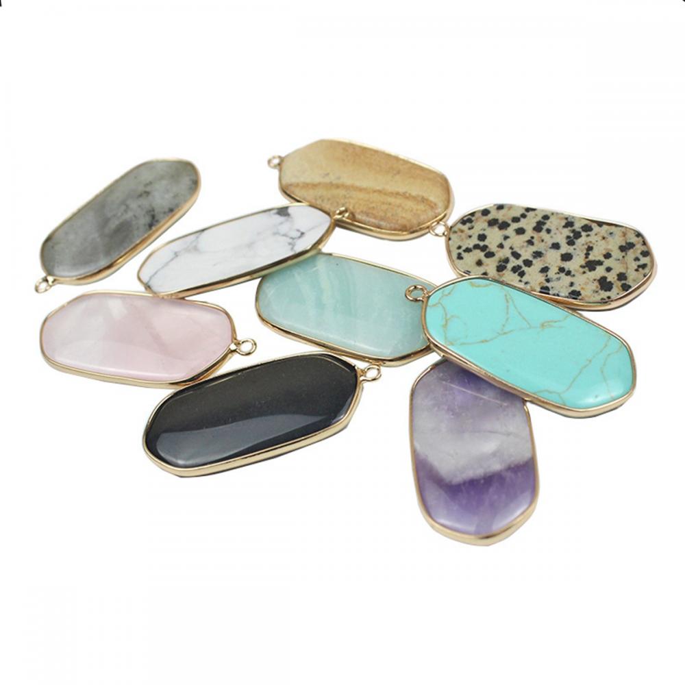 Gemstone Agate enveloppé Cooper Gold Stone Pendentif Natural Stone Rectangle Charm Pendeur pour la fabrication de bijoux de bricolage