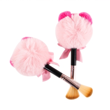 Cute Fluffy Plush Powder Puff Double-Ended Makeup Brush