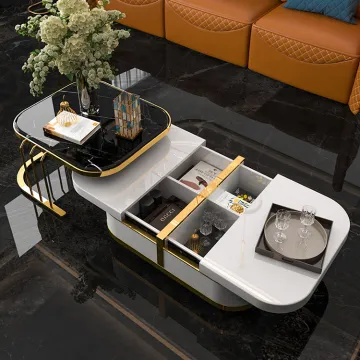 Unique marble top coffee table golden metal base