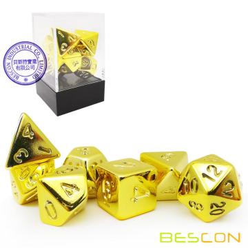 Bescon Juego de dados poliédricos chapados en oro sin pintar, juego de dados RPG de 7