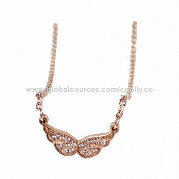 Angel Wings Crystal Rose Gold Plated Necklace, Unique Design, Simple Style, OEM Orders are Welcome