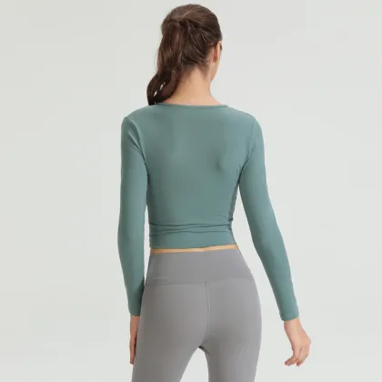 Fashion sports slim long-sleeved T-shirt solid color women sport top