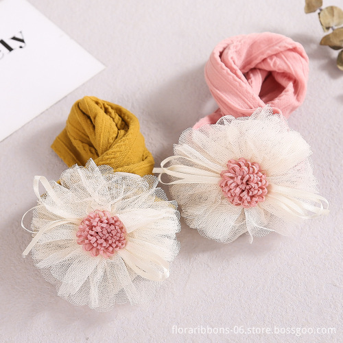 Hot Sale European Style Baby Jacquard Headband with Nylon Flower Decor