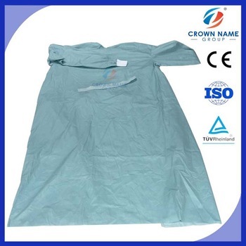 68gsm Spunlace Disposable Surgical Gown with Serged Seam Cotton Wrists Sleeve and Waist Belts Glued