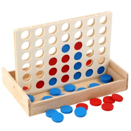 Travel-friendly Wooden Connect Four Game: Perfect for Kids and Family Entertainment