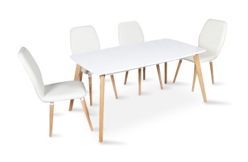 most popular dining set MDF with high glossy painting solid wood legs