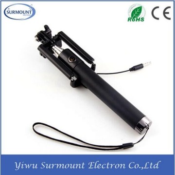 Wholesale flexible wired aluminum bling mini automatic selfie stick / cable take pole automated monopod selfie stick with cable