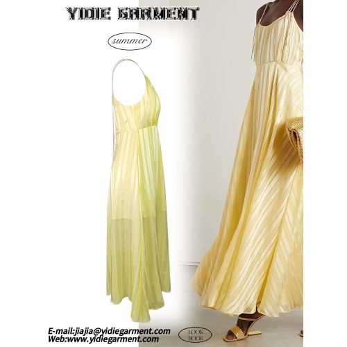 Crystal-embellished Striped Satin Women Maxi Dress