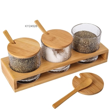 Bamboo Spice Rack Set with Glass Jars and lids