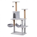 Eco-friendly Wave Cat Scratcher Board Wooden Indoor Cat Condo Tree Tower 3-Level Curved Climbing Surface Lounge Platform Modern