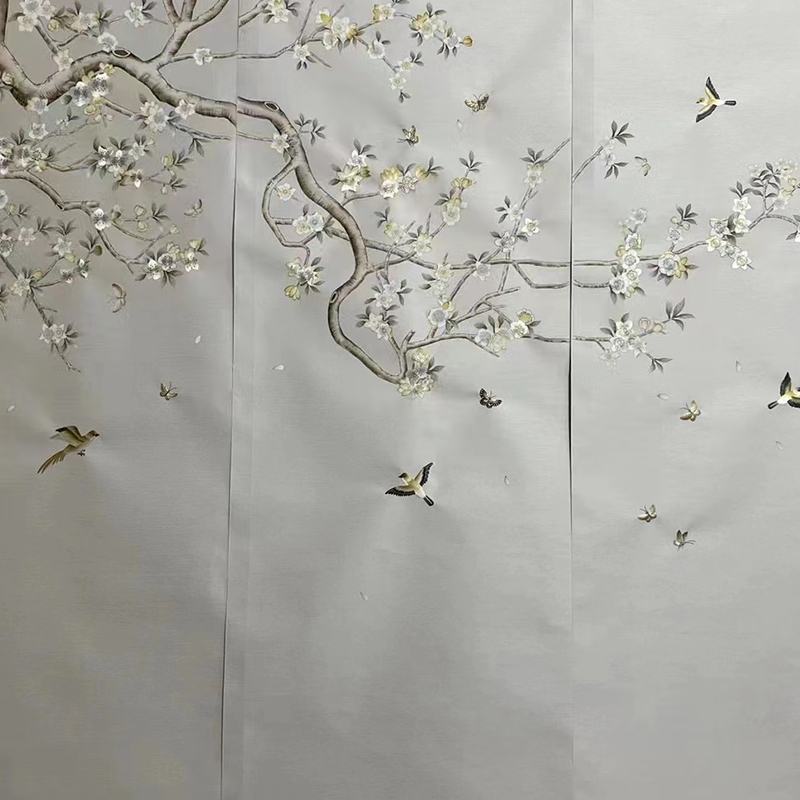 Elegant beige hand-painted wallpaper