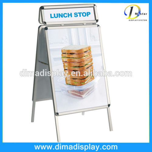 aluminum hotel pavement sandwich A frame sign board display stand, double side advertising poster holder stand