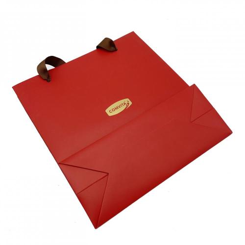 Bolsas de compras de ropa de tela impresa en el logotipo de oro rojo