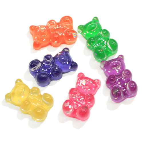 Resin  Cute Glitter Gummy  Bear Kawaii Charms Beads Flatback Cabochon  For DIY Earrings Decor slime Accessory