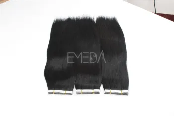 Double drawn African American human hair tape in remy hair extensions