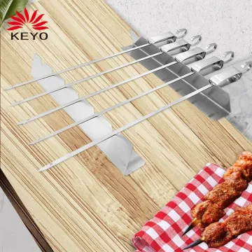 BBQ Kebab Skewer Sticks Barbecue Forks 43cm 6 Pack Metal BBQ Skewers 8mm Flat Grilling Barbecue Tool