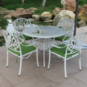 Outdoor White Round Dining Set with Chairs - Cast Aluminium Garden Furniture