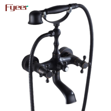 Fyeer Double Cross Handle Wall-Mounted Black Bathtub Faucet