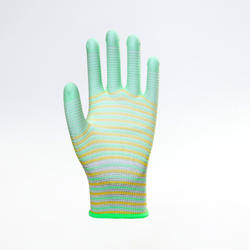 Striped Polyester PU Gloves