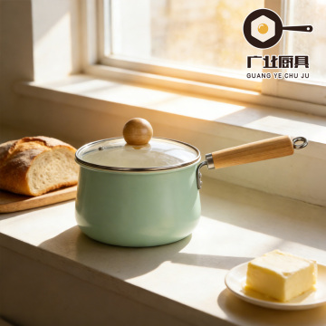 Modern Mint-Colored Milk Pot with Natural Wood Handle