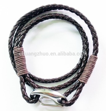 2015 fashion leather rope wrap bracelet bangles with stainless steel hook