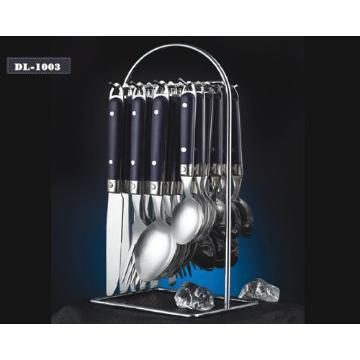 Stainless steel blue plastic handle western style flatware