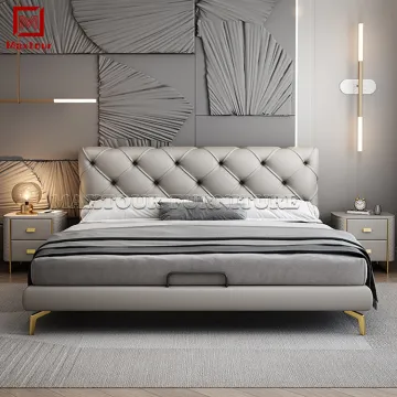 Luxury Simple Leather Bedroom Furniture - King Size Bed