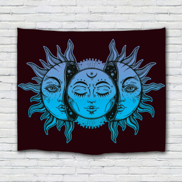 Sun and Moon Face Tapestry Mandala Wall Hanging Indian Hippie Bohemian Psychedelic Mystic Tapestry for Livingroom Bedroom Home D