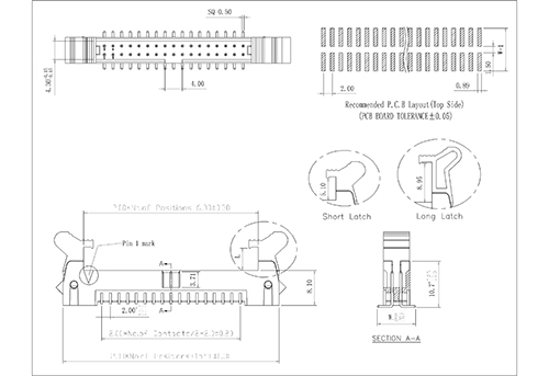 2.0 x 2.0 mm de encabezado de pestillo/eyector de doble fila SMT 180 °