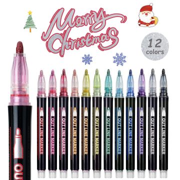 Unique Christmas-Themed Double-Line Metallic Art Markers for Decorative Drawing and Writing