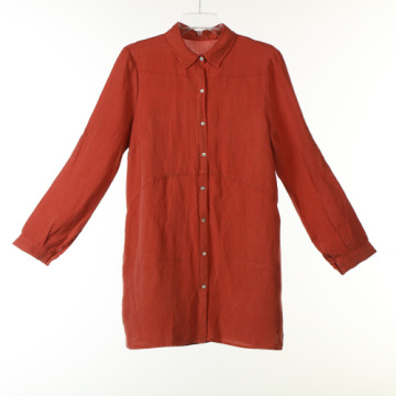 Dye Linen Viscose Long Blouse with Mother Pearl