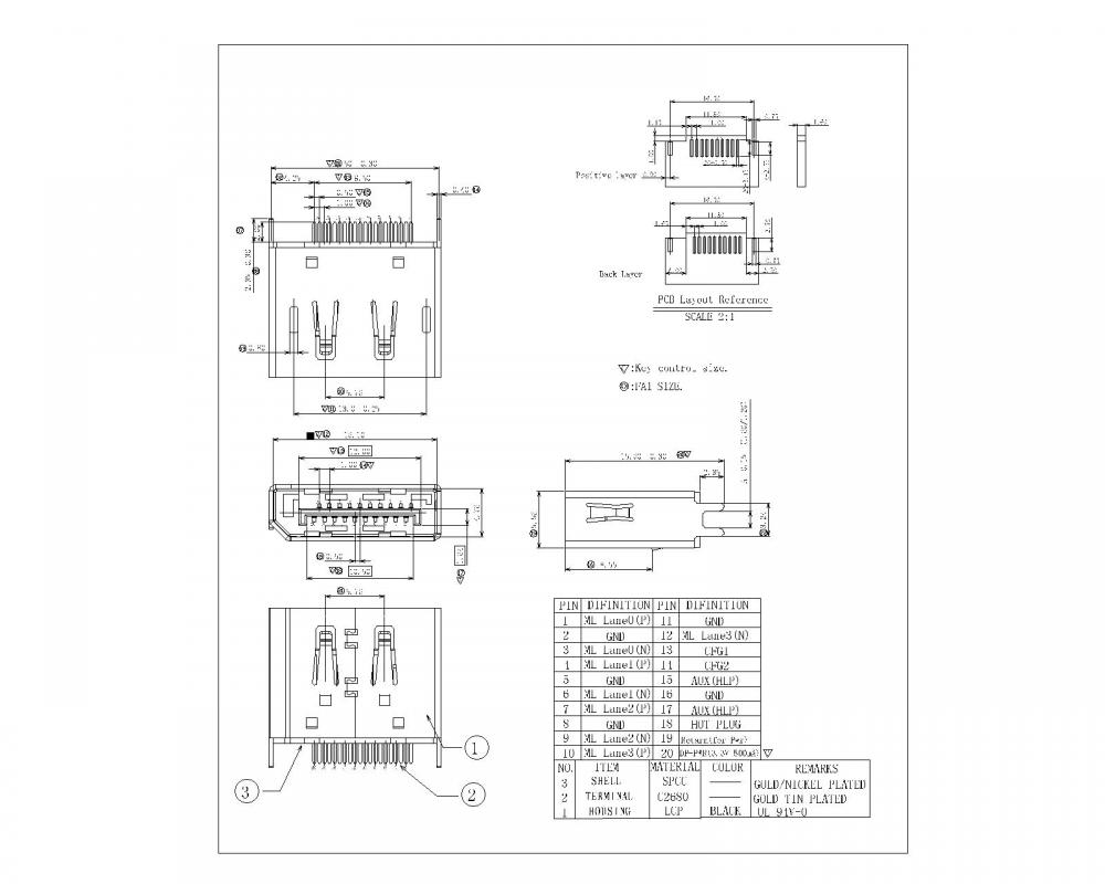 Display Port Female Without Edge Curl,With Fork